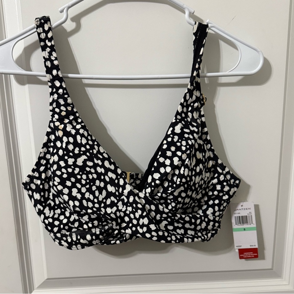 Jantzen Black‎ and White Polka Dot bikini swim top NEW 8